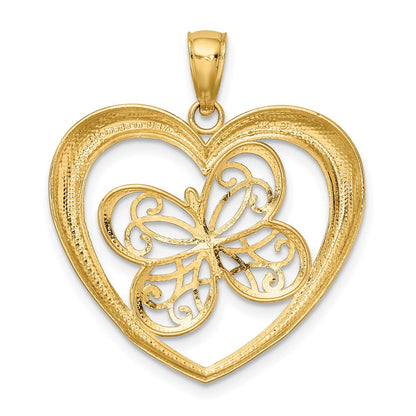 14K Gelbgold mit Rhodium Schmetterling-in-Herz-Charm