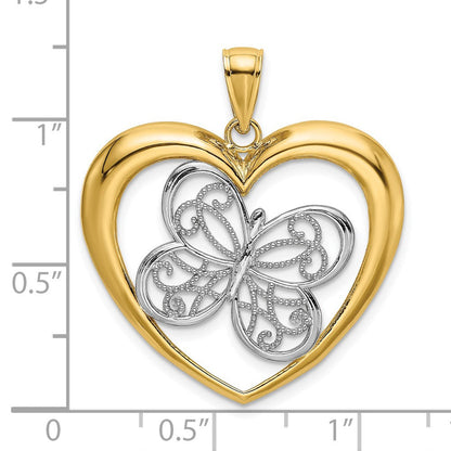 14K Gelbgold mit Rhodium Schmetterling-in-Herz-Charm