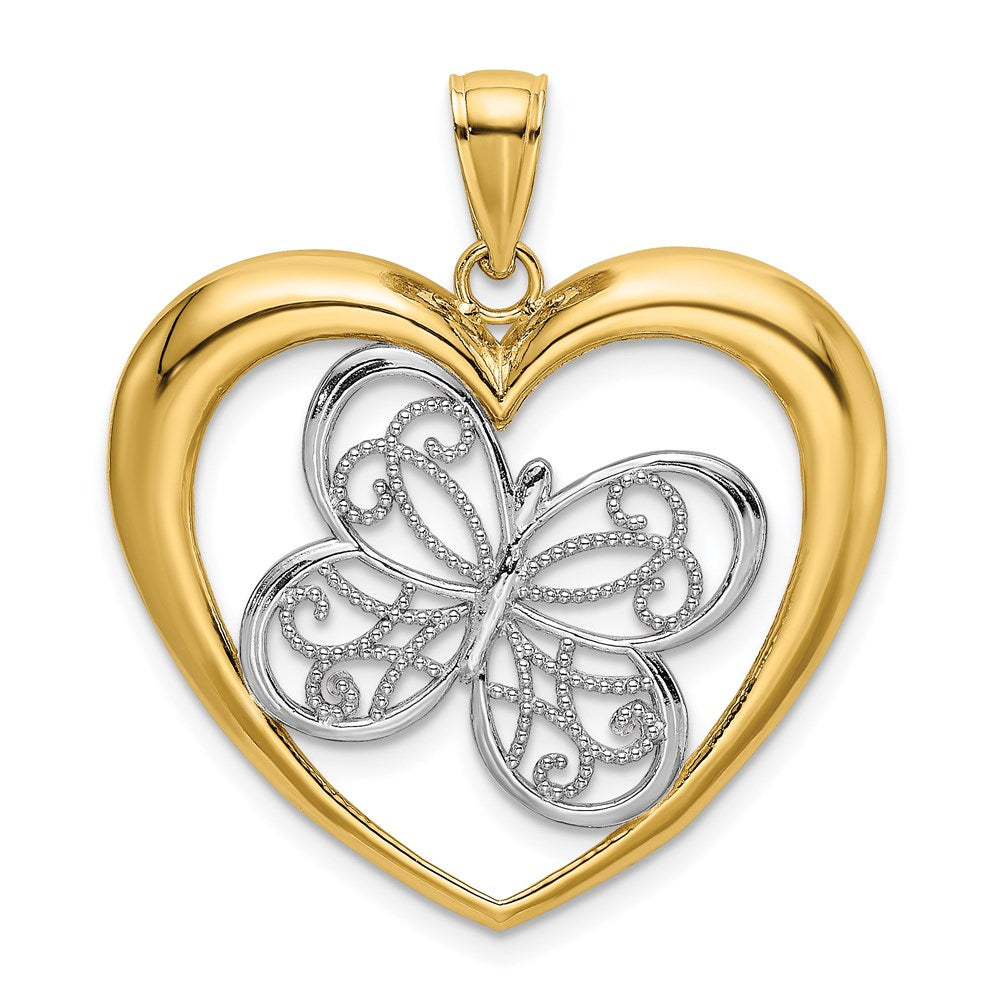 14K Gelbgold mit Rhodium Schmetterling-in-Herz-Charm