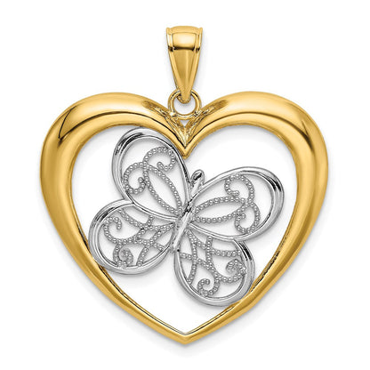 14K Gelbgold mit Rhodium Schmetterling-in-Herz-Charm