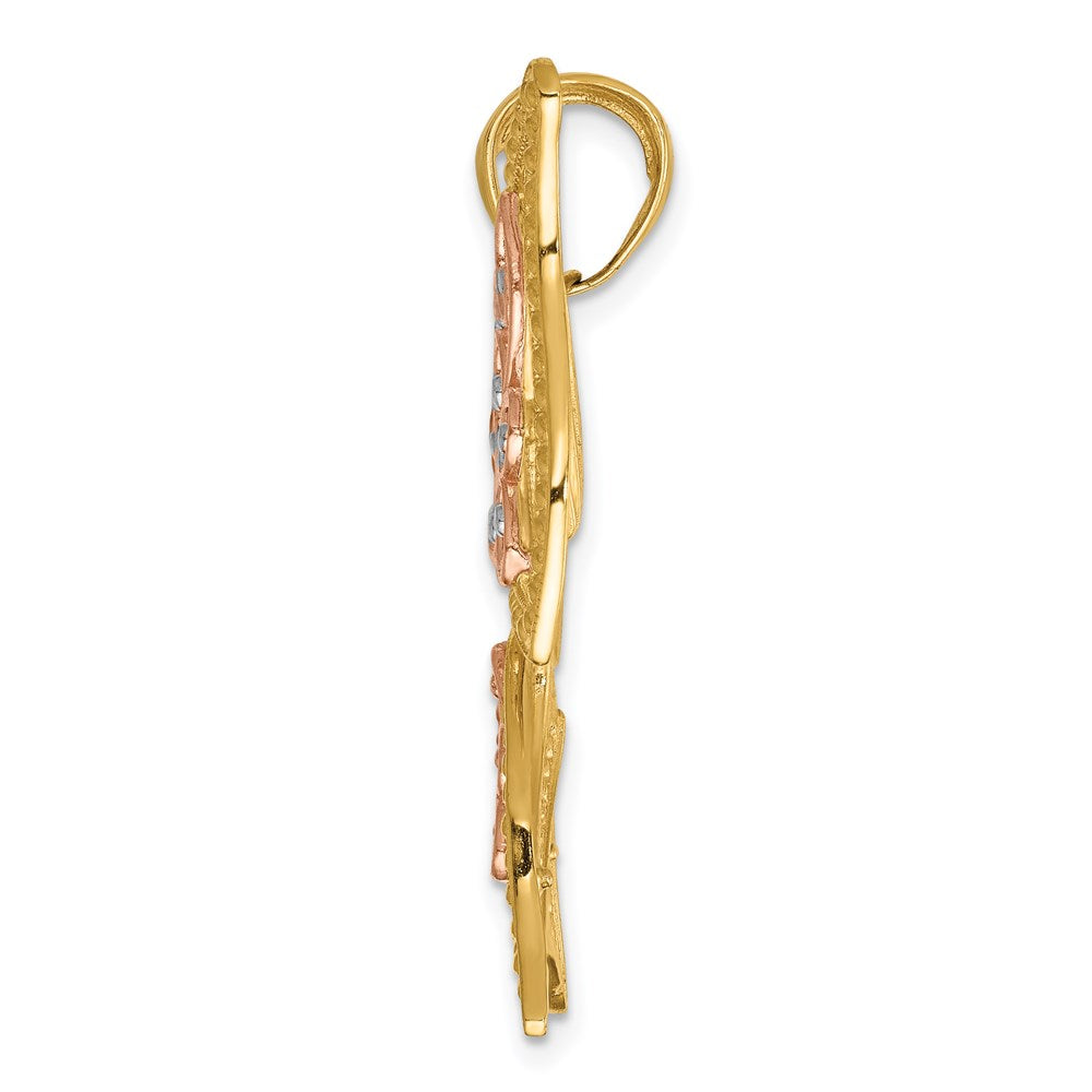14K Bicolor-Gold mit Weißrhodium diamantgeschliffener Schmetterlings-Anhänger