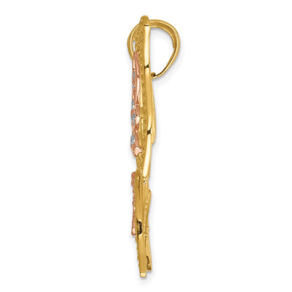 14K Bicolor-Gold mit Weißrhodium diamantgeschliffener Schmetterlings-Anhänger