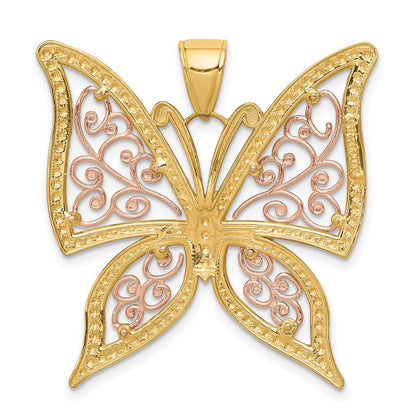 14K Bicolor-Gold mit Weißrhodium diamantgeschliffener Schmetterlings-Anhänger