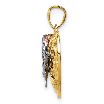 14K Tricolor-Gold Schmetterling-Herz-Anhänger