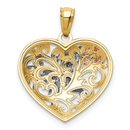 14K Tricolor-Gold Schmetterling-Herz-Anhänger