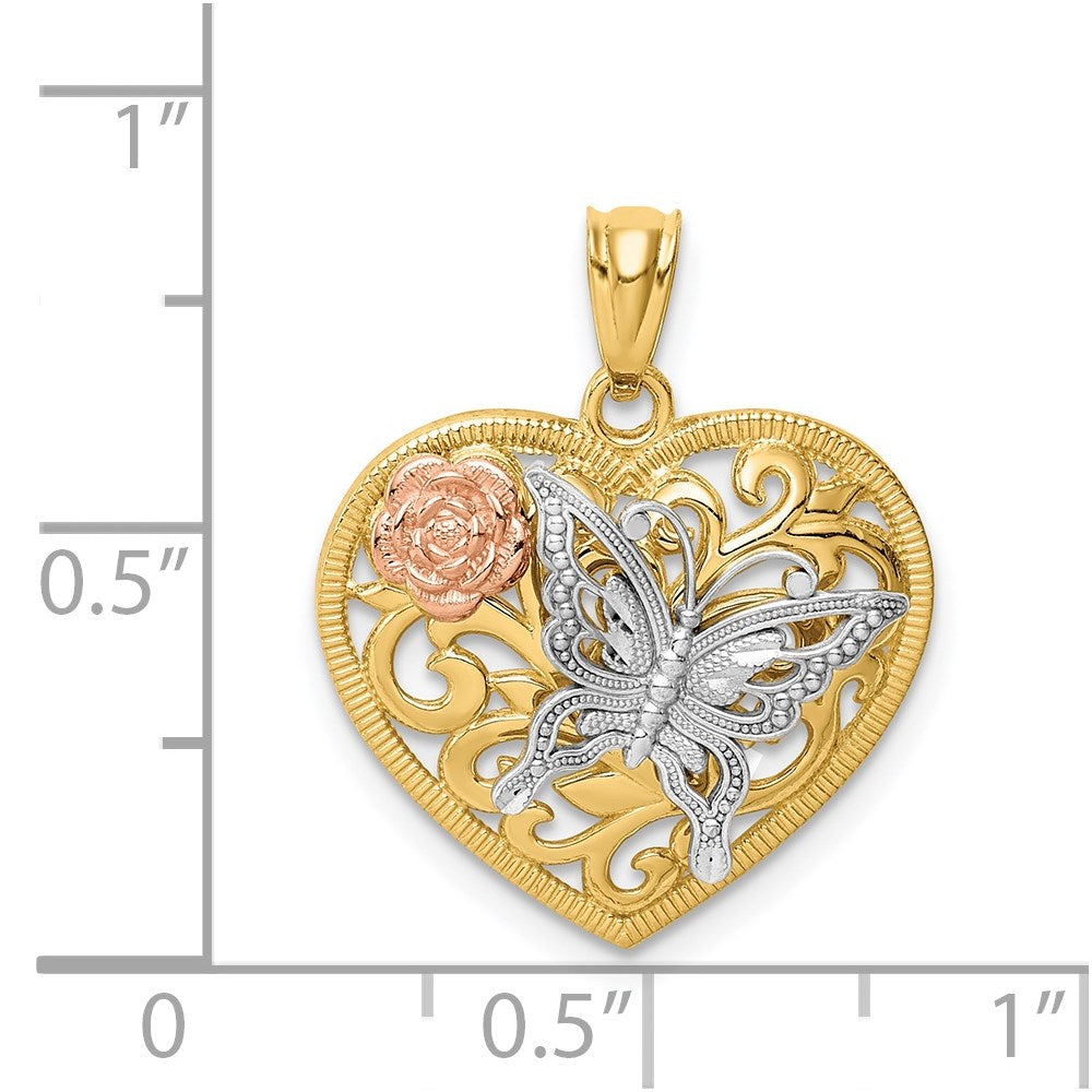 14K Tricolor-Gold Schmetterling-Herz-Anhänger