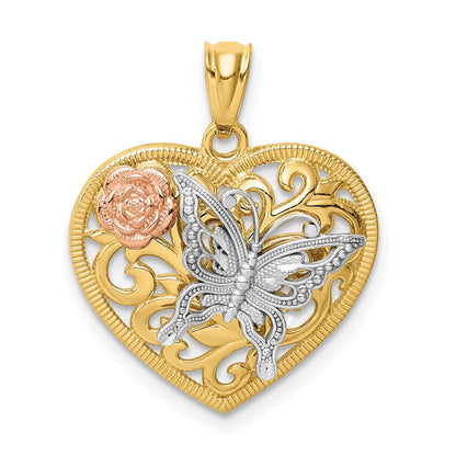 14K Tricolor-Gold Schmetterling-Herz-Anhänger
