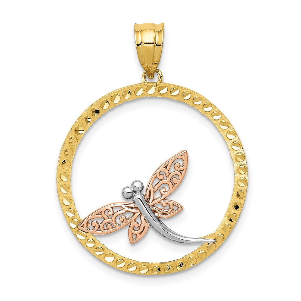 14K Bicolor-Gold (mit Weiß-Rhodinierung) Libellen-Anhänger