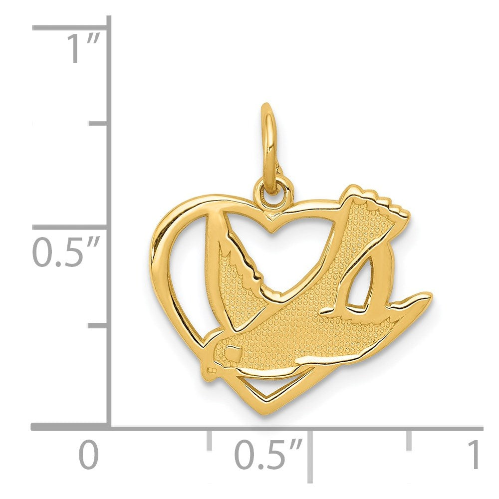 14K Gelbgold Frieden Vogel Charm