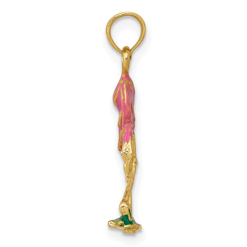 14K Gelbgold Emailliert Flamingo Anhänger