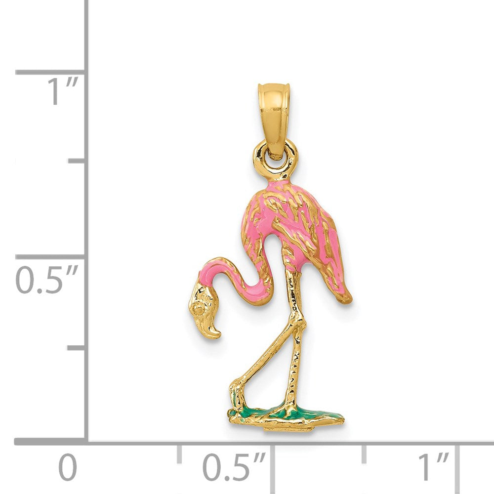 14K Gelbgold Emailliert Flamingo Anhänger