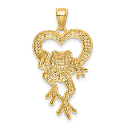 14K Gelbgold und Rhodium mit diamantiertem Frosch-im-Herz-Anhänger
