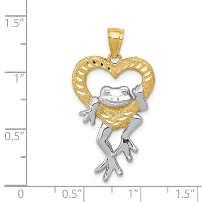 14K Gelbgold und Rhodium mit diamantiertem Frosch-im-Herz-Anhänger