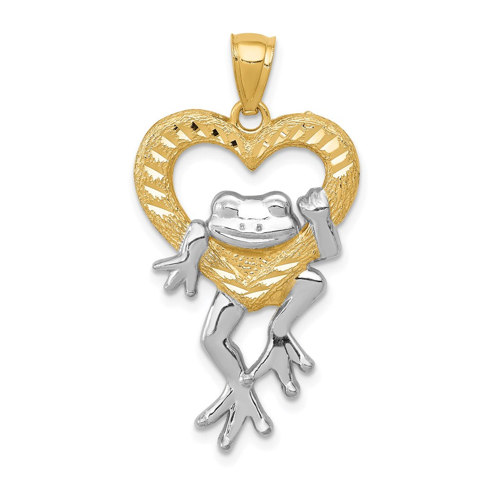 14K Gelbgold und Rhodium mit diamantiertem Frosch-im-Herz-Anhänger