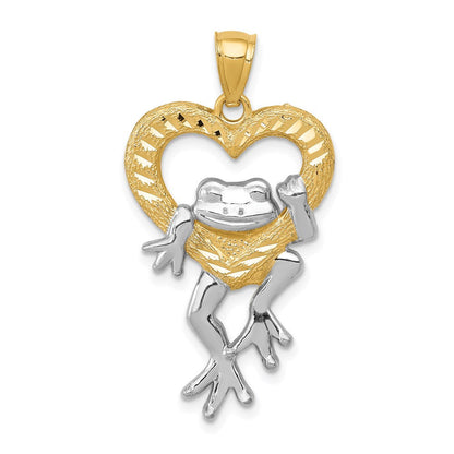 14K Gelbgold und Rhodium mit diamantiertem Frosch-im-Herz-Anhänger