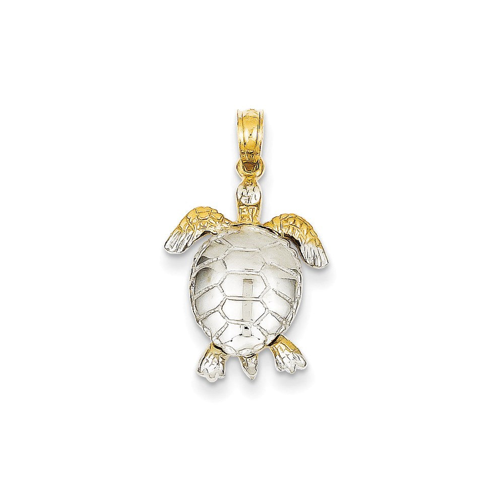 14K Gelbgold & Rhodium-Gold & Rhodium Meeresschildkröten-Anhänger