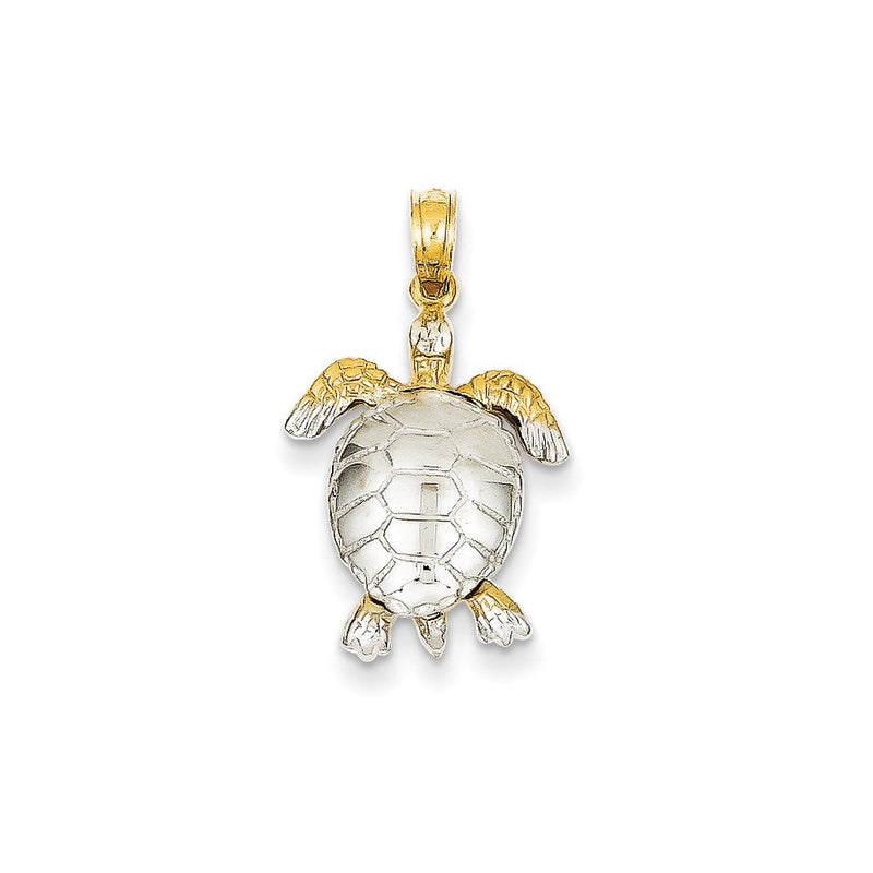 14K Gelbgold & Rhodium-Gold & Rhodium Meeresschildkröten-Anhänger