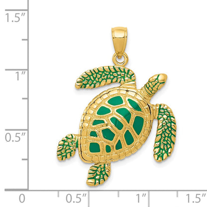 14K Gelbgold 3-D-emaillierter Schildkröten-Anhänger