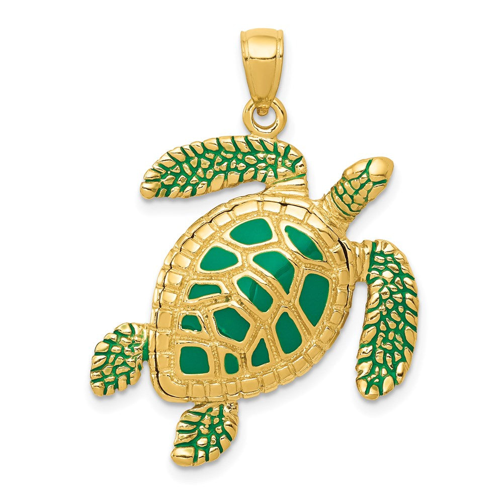 14K Gelbgold 3-D-emaillierter Schildkröten-Anhänger