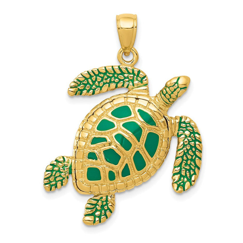 14K Gelbgold 3-D-emaillierter Schildkröten-Anhänger