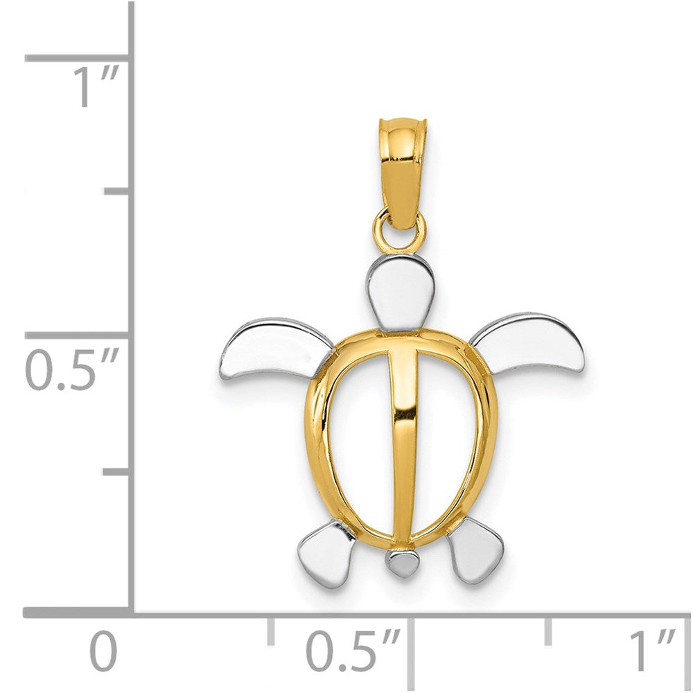 14K Gelb & Rhodium und Meer Schildkröte Anhänger