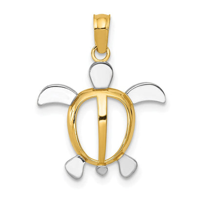 14K Gelb & Rhodium und Meer Schildkröte Anhänger