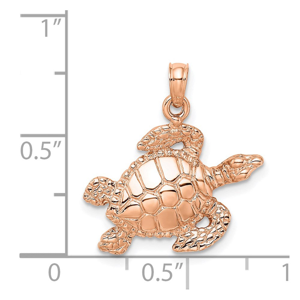 14K Roségold Charm „Meeresschildkröte“ strukturiert