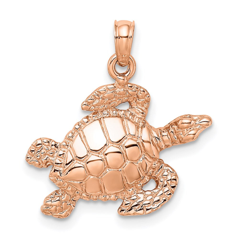 14K Roségold Charm „Meeresschildkröte“ strukturiert