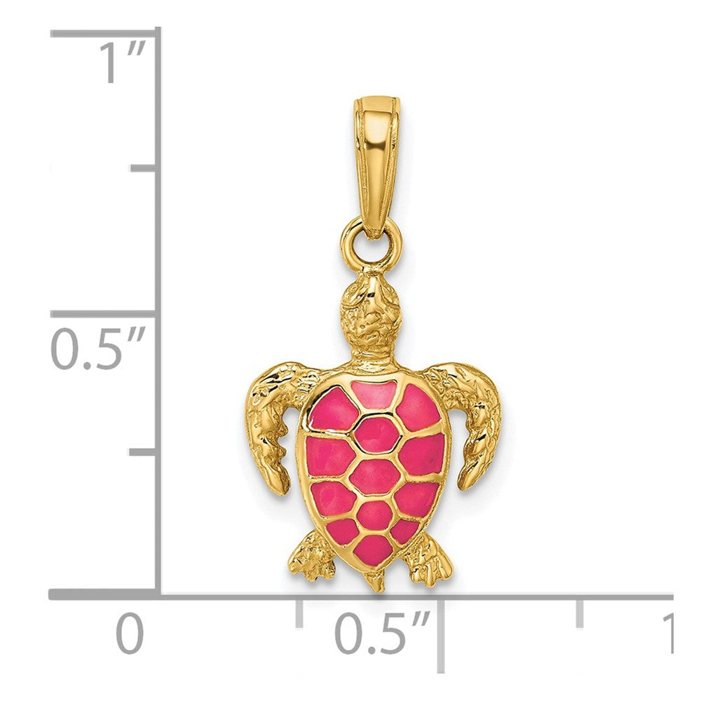 14K Gelbgold Anhänger Meeresschildkröte fuchsiapink emailliert