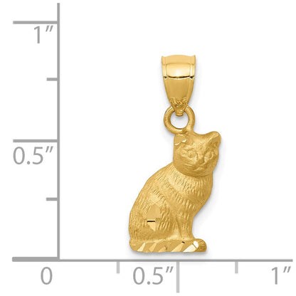 14K Gelbgold Diamant-Cut Katzen-Anhänger