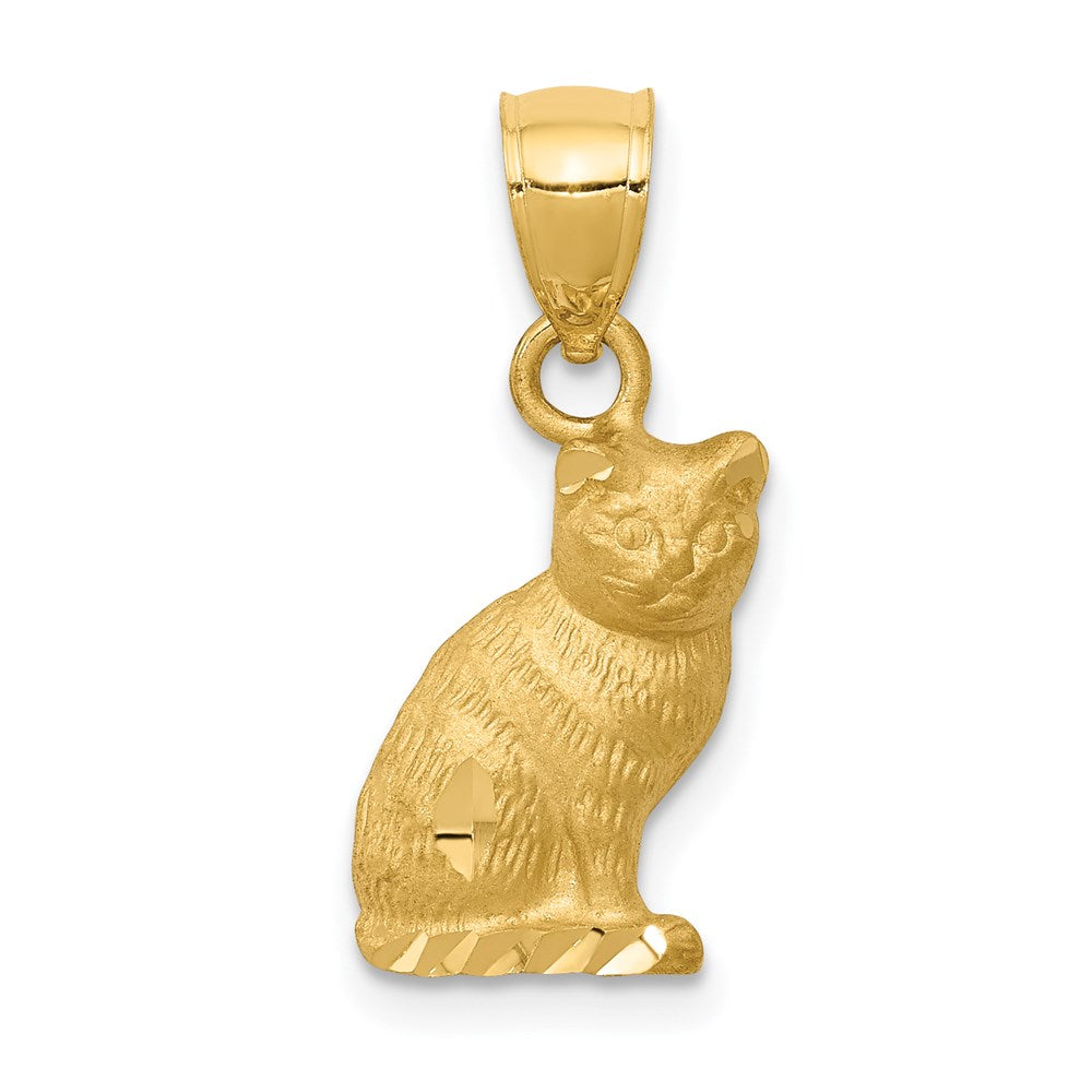14K Gelbgold Diamant-Cut Katzen-Anhänger