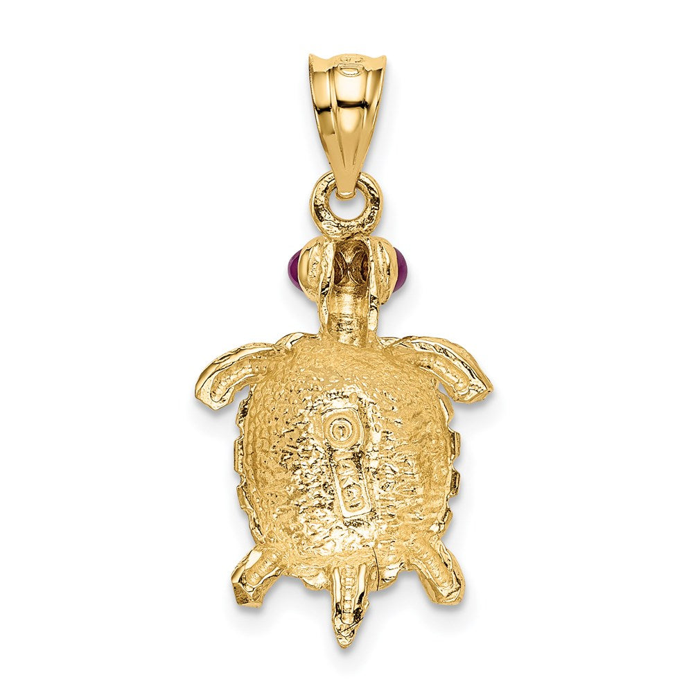 14K Gelbgold Schildkröten-Anhänger mit Rubin-Augen