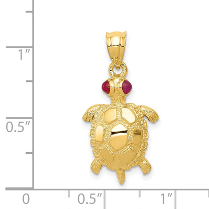 14K Gelbgold Schildkröten-Anhänger mit Rubin-Augen