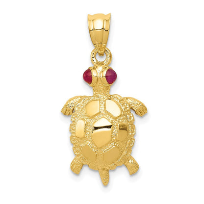 14K Gelbgold Schildkröten-Anhänger mit Rubin-Augen