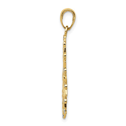 14 Karat Gelb- und Rhodiumgold sowie Weißrhodium Diamantgeschliffener Blumenanhänger