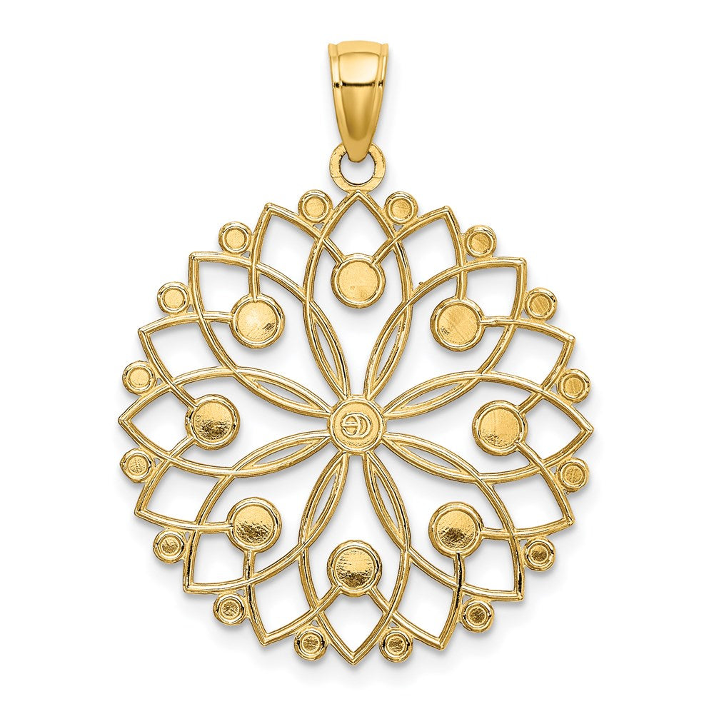 14 Karat Gelb- und Rhodiumgold sowie Weißrhodium Diamantgeschliffener Blumenanhänger