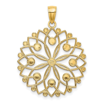 14 Karat Gelb- und Rhodiumgold sowie Weißrhodium Diamantgeschliffener Blumenanhänger