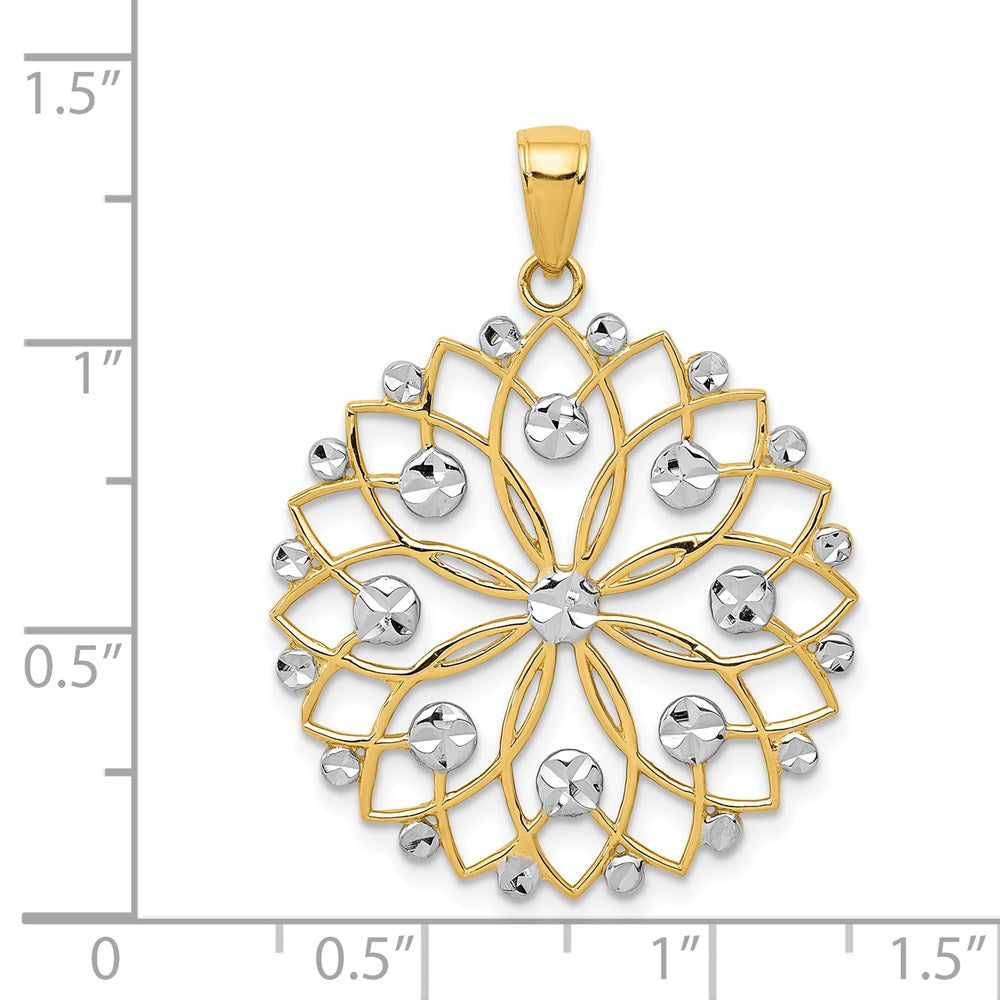 14 Karat Gelb- und Rhodiumgold sowie Weißrhodium Diamantgeschliffener Blumenanhänger