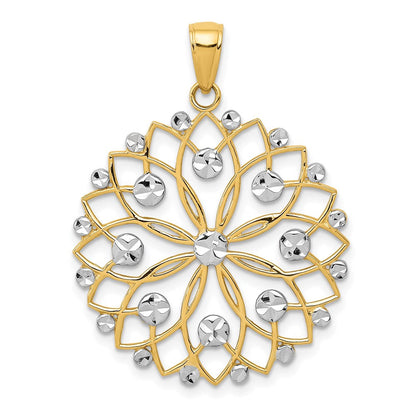 14 Karat Gelb- und Rhodiumgold sowie Weißrhodium Diamantgeschliffener Blumenanhänger
