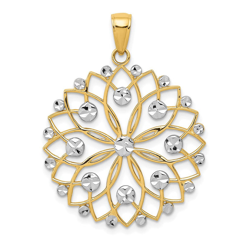 14 Karat Gelb- und Rhodiumgold sowie Weißrhodium Diamantgeschliffener Blumenanhänger