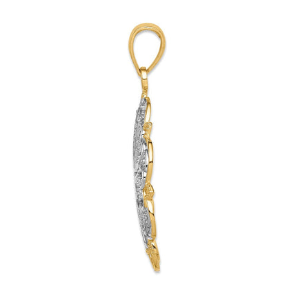 14K Gelb- und Rhodiumgold-Anhänger mit Rhodium-Filigran-Herzen und gewelltem Rand
