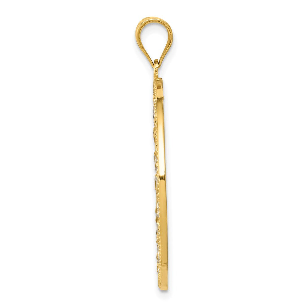 14 Karat Gelbgold und Rhodium mit Rhodiumbeschichtung, Diamant-Kreisanhänger mit Diamantschliff