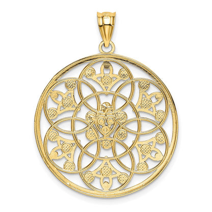 14 Karat Gelbgold und Rhodium mit Rhodiumbeschichtung, Diamant-Kreisanhänger mit Diamantschliff