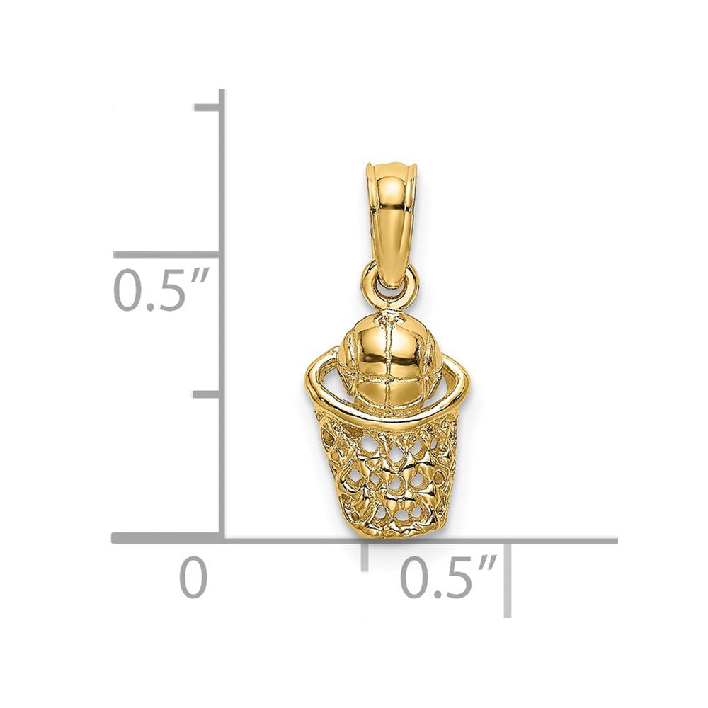 14K Gelbgold Basketball mit Net Charm