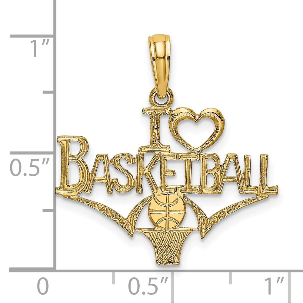 14K Gelbgold I Herz Basketball mit Kugel und Net Charm