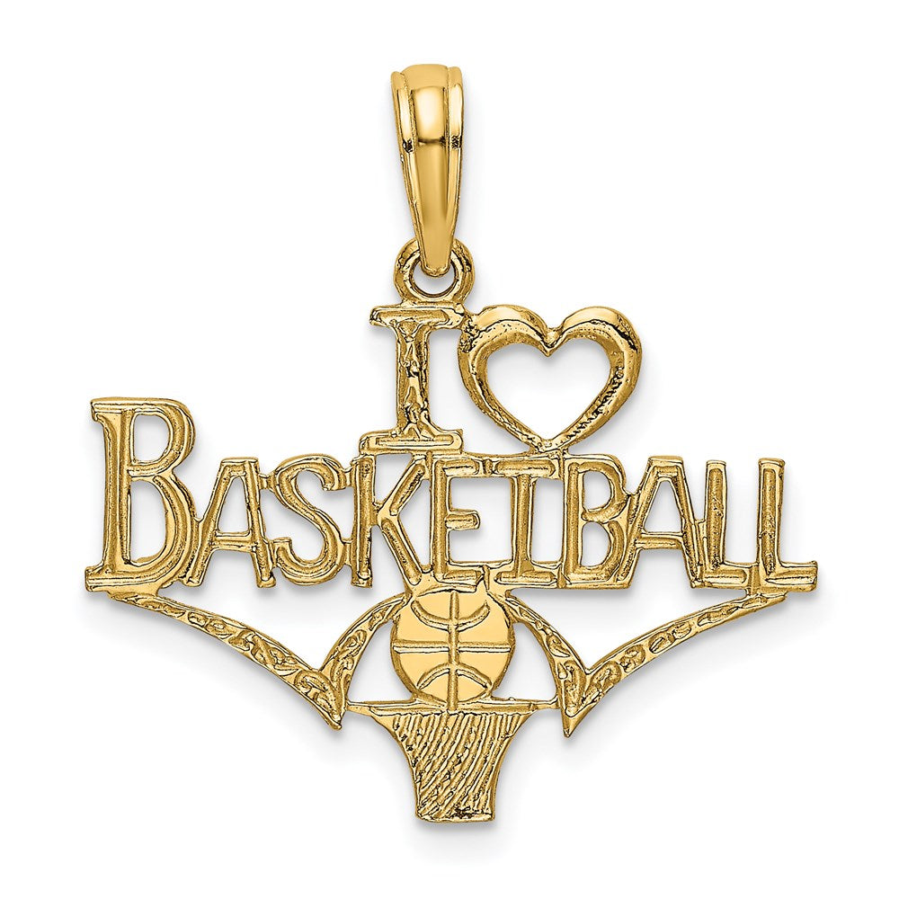 14K Gelbgold I Herz Basketball mit Kugel und Net Charm