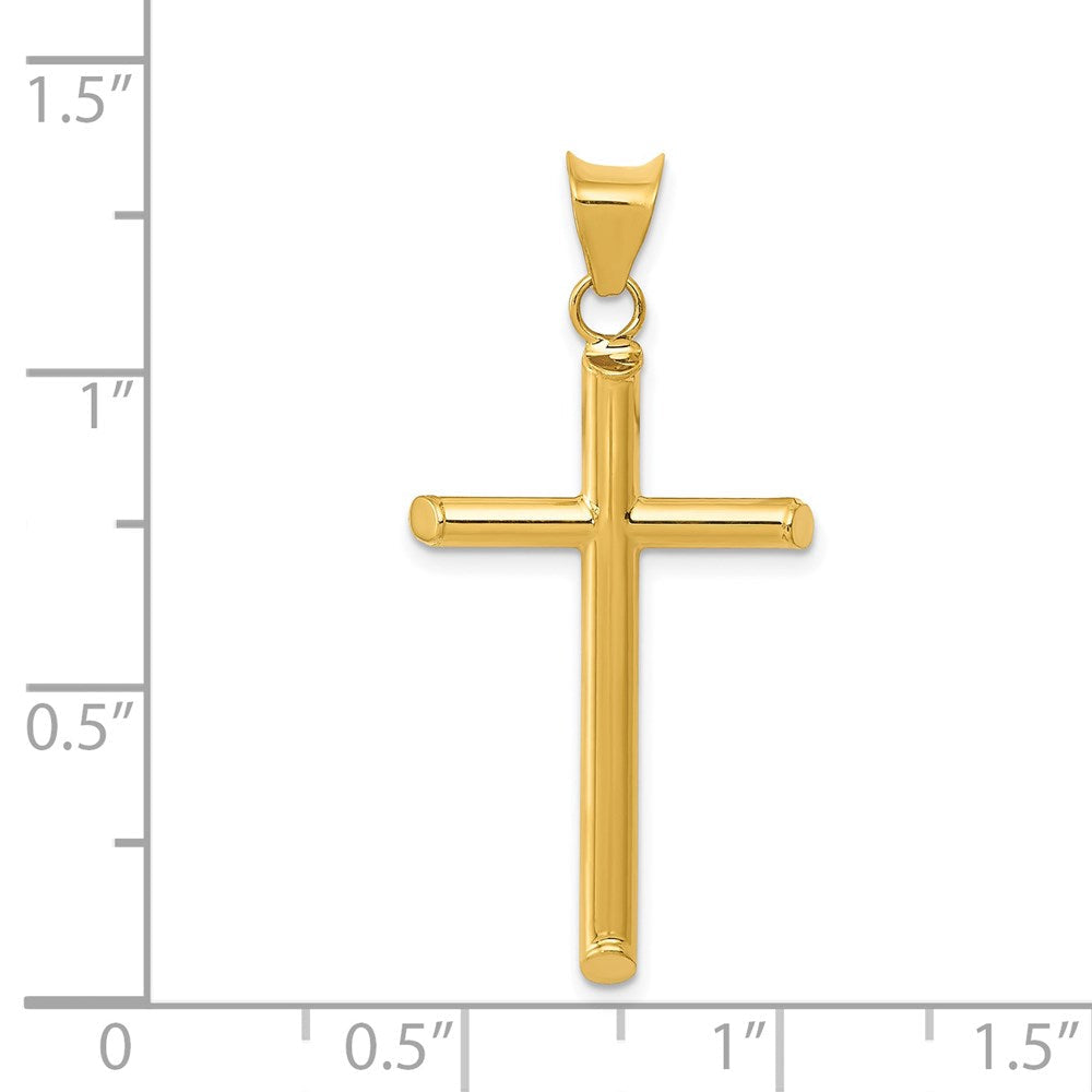 14K Gelbgold 3-d Poliert Hohl Kreuz Anhänger