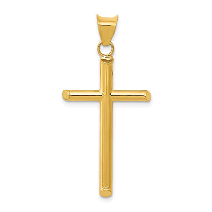 14K Gelbgold 3-d Poliert Hohl Kreuz Anhänger