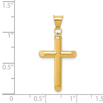 14K Gelbgold 3-d Poliert Hohl Kreuz Anhänger