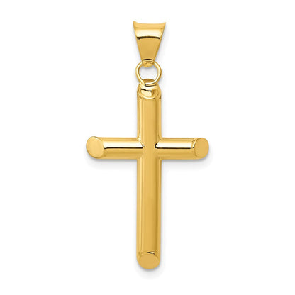 14K Gelbgold 3-d Poliert Hohl Kreuz Anhänger